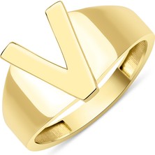 Fiyonk Kuyumculuk 14 Ayar Altın Taşsız V Harfli Yüzük