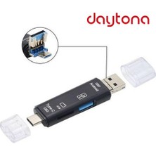 Daytona A5068 Otg 3in1 Type-C ve Micro USB Tf Çevirici Dönüştürücü Kart Okuyucu