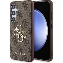 Guess Galaxy S24 Uyumlu Kılıf Guess Lisanslı Pu Deri Yazı ve 4g Metal Logolu Desenli Kapak Kahverengi