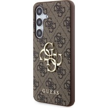 Guess Galaxy S24 Uyumlu Kılıf Guess Lisanslı Pu Deri Yazı ve 4g Metal Logolu Desenli Kapak Kahverengi