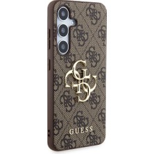 Guess Galaxy S24 Uyumlu Kılıf Guess Lisanslı Pu Deri Yazı ve 4g Metal Logolu Desenli Kapak Kahverengi