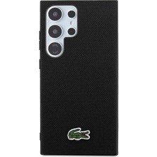 Lacoste Galaxy S24 Ultra Kılıf Lacoste Lisanslı Pu Pike Desenli Arka Yüzey Ikonik Timsah Dokuma Logolu Siyah