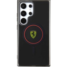 Ferrari Galaxy S24 Ultra Kılıf Ferrari Lisanslı Magsafe Özellikli Füme Iç Yüzey Circle Line Kapak Siyah