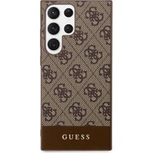 Guess Galaxy S24 Ultra Uyumlu Kılıf Guess Lisanslı Pu Deri Şerit Logo Dizaynlı Kapak Kahverengi