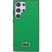 Lacoste Galaxy S24 Ultra Kılıf Lacoste Lisanslı Pu Pike Desenli Arka Yüzey Ikonik Timsah Dokuma Logolu Yeşil