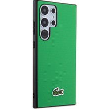 Lacoste Galaxy S24 Ultra Kılıf Lacoste Lisanslı Pu Pike Desenli Arka Yüzey Ikonik Timsah Dokuma Logolu Yeşil