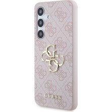 Guess Galaxy S24 Plus Uyumlu Kılıf Guess Lisanslı Pu Deri Yazı ve 4g Metal Logolu Desenli Kapak Pembe
