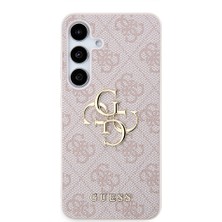 Guess Galaxy S24 Plus Uyumlu Kılıf Guess Lisanslı Pu Deri Yazı ve 4g Metal Logolu Desenli Kapak Pembe