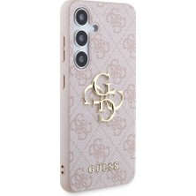 Guess Galaxy S24 Plus Uyumlu Kılıf Guess Lisanslı Pu Deri Yazı ve 4g Metal Logolu Desenli Kapak Pembe