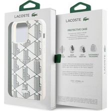 Lacoste iPhone 15 Pro Kılıf Lacoste Lisanslı Magsafe Şarj Özellikli Pu Deri Görünümlü Kartlıklı Kapak Beyaz