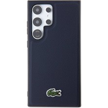 Lacoste Galaxy S24 Ultra Kılıf Lacoste Lisanslı Pu Pike Desenli Ikonik Timsah Dokuma Logolu Lacivert