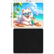 Moddy Store Deniz Manzaralı Beyaz Dil Çıkaran Köpek Tasarımlı Baskılı Kaydırmaz Taban 18X22CM Mouse Pad