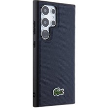 Lacoste Galaxy S24 Ultra Kılıf Lacoste Lisanslı Pu Pike Desenli Ikonik Timsah Dokuma Logolu Lacivert