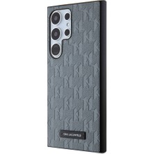 Karl Lagerfeld Galaxy S24 Ultra Uyumlu Kılıf Lisanslı Saffiano Monogram Metal Logo Kapak Gri