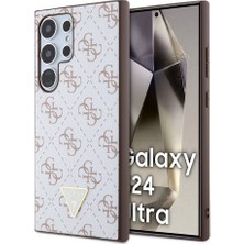 Guess Galaxy S24 Ultra Uyumlu Kılıf Guess Lisanslı Pu Üçgen Logo 4g Desenli Kapak Beyaz