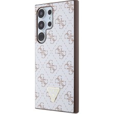 Guess Galaxy S24 Ultra Uyumlu Kılıf Guess Lisanslı Pu Üçgen Logo 4g Desenli Kapak Beyaz