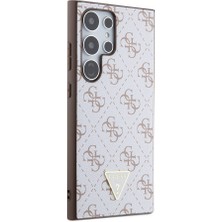 Guess Galaxy S24 Ultra Uyumlu Kılıf Guess Lisanslı Pu Üçgen Logo 4g Desenli Kapak Beyaz