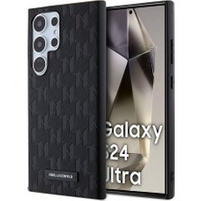 Karl Lagerfeld Galaxy S24 Ultra Uyumlu Kılıf Lisanslı Saffiano Monogram Metal Logo Kapak Siyah