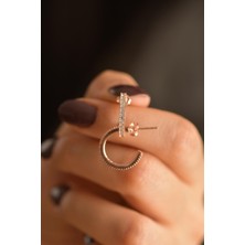 Erdobia Zirkon Taşlı Rose Halka Model Çivili Gümüş Küpe (O)