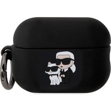 Karl Lagerfeld Airpod Pro 2 Uyumlu Kılıf Orjinal Lisanslı Karl&choupette 3D Silikon Siyah