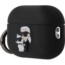 Karl Lagerfeld Airpod Pro 2 Uyumlu Kılıf Orjinal Lisanslı Karl&choupette 3D Silikon Siyah