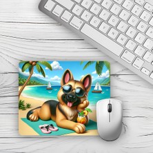 Moddy Store Deniz Manzaralı Sempatik Köpek Tasarımlı Baskılı Kaydırmaz Taban 18X22CM Mouse Pad