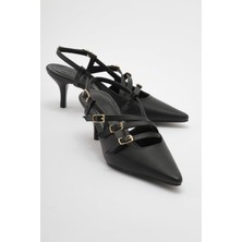 Ccway Kadın 4 Tokalı Topuklu Ayakkabı SİYAH CİLT