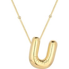 Serra Jewels Gümüş Gold Balon U Harfi Kadın Kolye