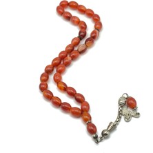 Tesbihhome Çizgili Kahve Akik Taşı Tesbih 7x9 mm Arpa Kesim