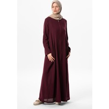 Eliş Şile Bezi Hicran Şile Bezi Fermuarlı Mevsimlik ve Yazlık Ferace Mürdüm Mrd