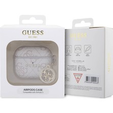 Guess Airpod 3. Nesil Uyumlu Kılıf Guess Orjinal Lisanslı 4g Desenli Taşlı 4g Süs Zincirli Pembe