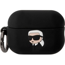 Karl Lagerfeld Airpod Pro 2 Uyumlu Kılıf Orjinal Lisanslı Karl 3D Silikon Siyah