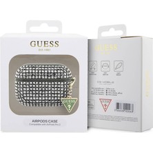 Guess Airpod Pro 2 Uyumlu Kılıf Guess Lisanslı Parıltılı Taş Kaplamalı Üçgen Logo Süs Zincirli Haki