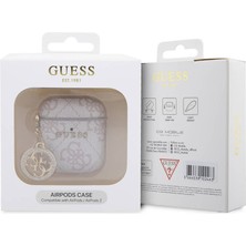 Guess Airpod Uyumlu Kılıf Guess Orjinal Lisanslı 4g Desenli Taşlı 4g Süs Zincirli Pembe