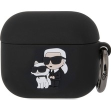 Karl Lagerfeld Airpod 3. Nesil Uyumlu Kılıf Orjinal Lisanslı Karl&choupette 3D Silikon Siyah