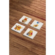 Baum Atelier Winnie The Pooh Temalı Doğal Taş Traverten Bardak Altlığı 4 Lü Set