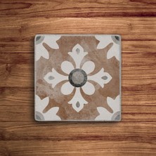 Baum Atelier Bej Kahve Tile Desen Doğal Taş Traverten Bardak Altlığı 4 Lü Set