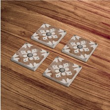 Baum Atelier Bej Kahve Tile Desen Doğal Taş Traverten Bardak Altlığı 4 Lü Set