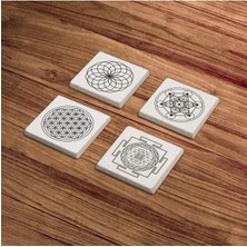 Baum Atelier Sacred Geometry, Metatron, Sri Yantra, Yaşam Çiçeği Stone Coasters Doğal Taş Bardak Altlığı 4 Lü Set