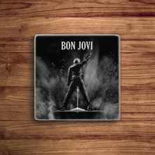 Baum Atelier Bon Jovi Rock Grubu Temalı Doğal Taş Traverten Bardak Altlığı 4 Lü Set