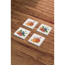 Baum Atelier Pumpkin Fall, Bal Kabağı Sonbahar Temalı Doğal Taş Traverten Bardak Altlığı 4 Lü Set
