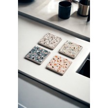 Baum Atelier Renkli Terrazzo Temalı Doğal Taş Traverten Bardak Altlığı 4 Lü Set