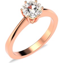 İndigo Takı Altıgen Tek Taş Pırlanta Montür Rose Gümüş Yüzük