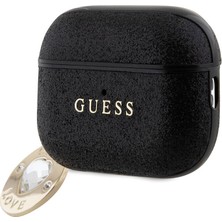 Guess Airpod Pro 2 Uyumlu Kılıf Guess Orjinal Lisanslı Glitter Elmas Kalp Süs Zincirli Siyah