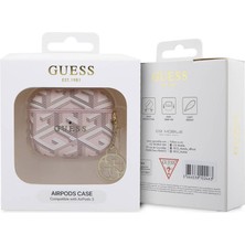 Guess Airpod 3. Nesil Uyumlu Kılıf Guess Orjinal Lisanslı G Cube Desenli 4g Süs Zincirli Pembe