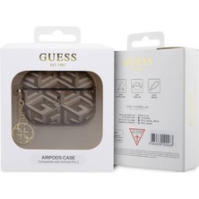 Guess Airpod Pro 2 Uyumlu Kılıf Guess Orjinal Lisanslı G Cube Desenli 4g Süs Zincirli Kahverengi