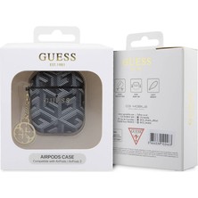 Guess Airpod Uyumlu Kılıf Guess Orjinal Lisanslı G Cube Desenli 4g Süs Zincirli Siyah