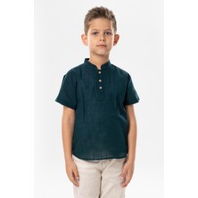Eliş Şile Bezi Kısa Kol Şile Bezi Bodrum Yazlık Erkek Çocuk Tshirt Koyu Petrol 3069