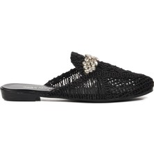 Ayakmod 335165 Siyah Örgülü Taşlı Kadın Sabo Terlik