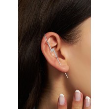 Erdobia Zirkon Taşlı Rodyum Şimşek Motifli Baston Kıkırdak Küpe